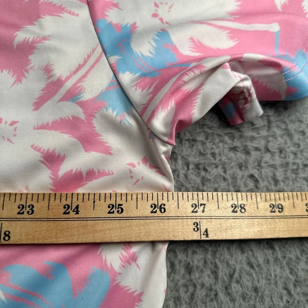 Sunday Swagger Polo Shirt Mens 2XL Pink Palm Print Short Sleeve Performance Golf